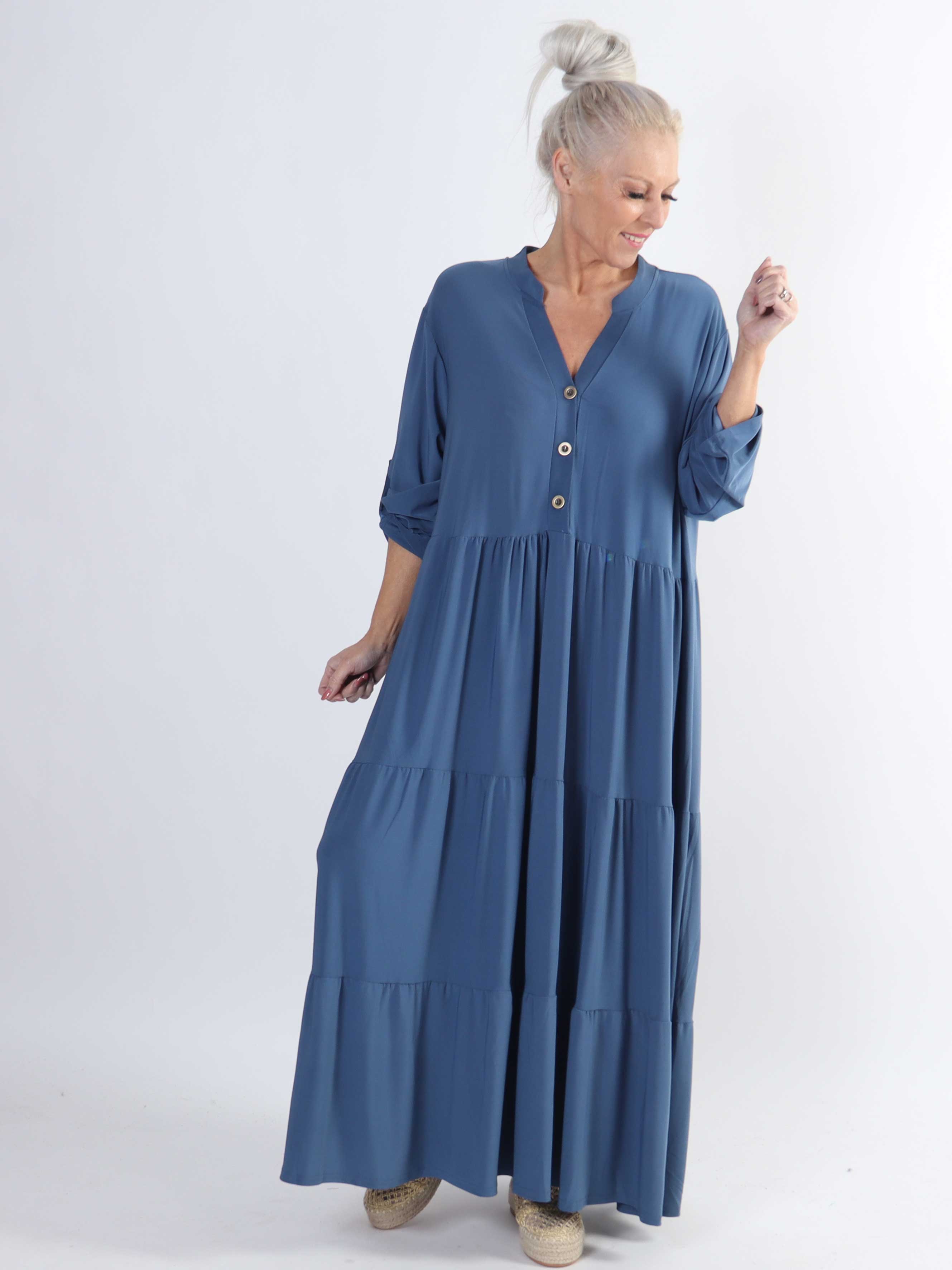 Milano Plain - Lang ensfarvet plus size kjole med lag på lag look